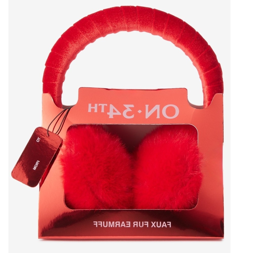 On 34th Women Faux Fur Earmuffs Velvet Red Winter Luxury Cozy Boxed Gift Set NWT